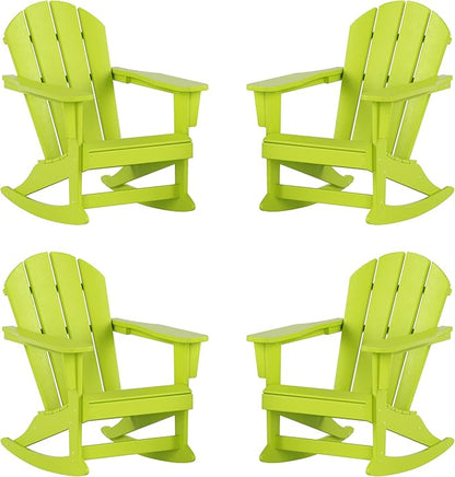 WestinTrends Malibu Outdoor Patio Porch Rocking Adirondack Chair (Set of 4), Lime