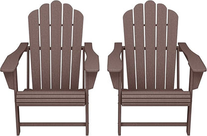 Costaelm Lakeview Outdoor Patio HDPE Adirondack Chairs with Cup Holders (Set of 2), Dark Brown