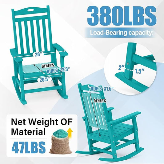 YEFU Outdoor Rocking Chairs Set of 2: Porch Rocking Chairs-Outdoor Patio Rockings Chair-Oversized Rocker Chair-All Weather Poly Rocker Lawn Chair for Adult-Seat Area 22"x21"-Backrest Height 31"-Aruba