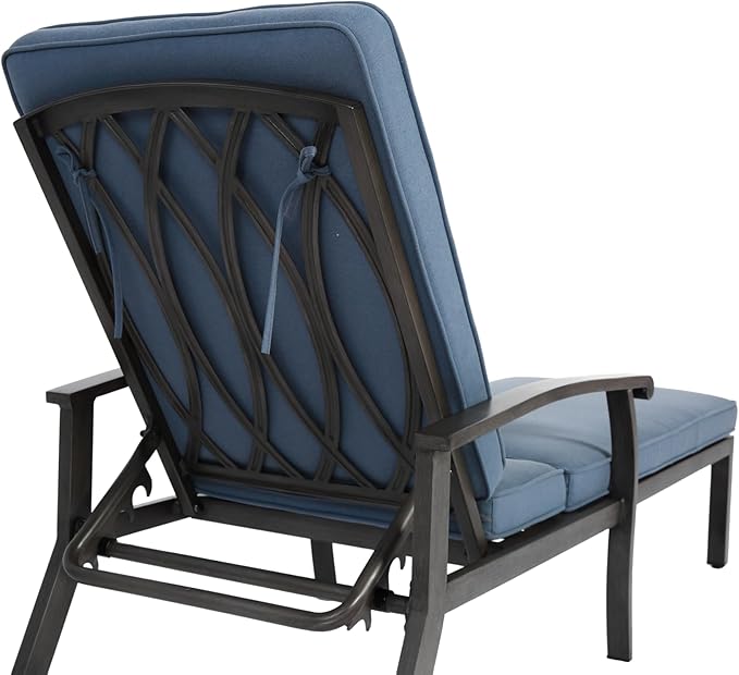Blue Aluminium Cast Chaise Lounge Chair Outdoor, Patio Chaise Lounge Chair with Cushion, Tanning Lounges, with Level Adjustable Recliner for Poolside, Patio, Deck, Yard