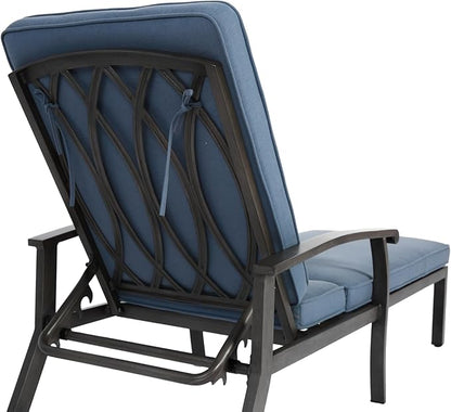 Blue Aluminium Cast Chaise Lounge Chair Outdoor, Patio Chaise Lounge Chair with Cushion, Tanning Lounges, with Level Adjustable Recliner for Poolside, Patio, Deck, Yard