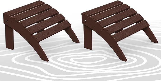 BRIOPAWS Adirondack Ottomans | Folding | Set of 2 | HDPE Plastic | Brownwood Grain Outdoor Foot Rest | All Weather | Patio Footrest for Adirondack Chair | Porch Foot Stool | 19.7W x 18.5L x 13H Inch