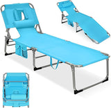 GYMAX Tanning Chair, Folding Lounger with Face/Arm Holes, Carry Handles & Side Pocket - Photo 1