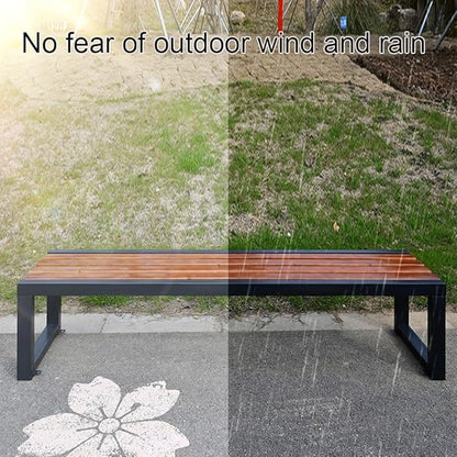 Outdoor Garden Bench,Backless Double Seat,Patio Benches,Metal Wood Furniture Seating,Slatted Seat for Front Porch,Park,Lawn,Backyard(59 Inch)