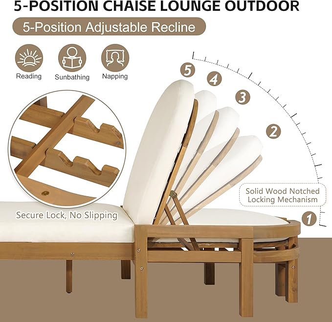 Merax Patio Chaise Lounge Chair Set of 2, Oversized Lounge Chair Outdoor with Adjustable 5 Positions - Photo 4