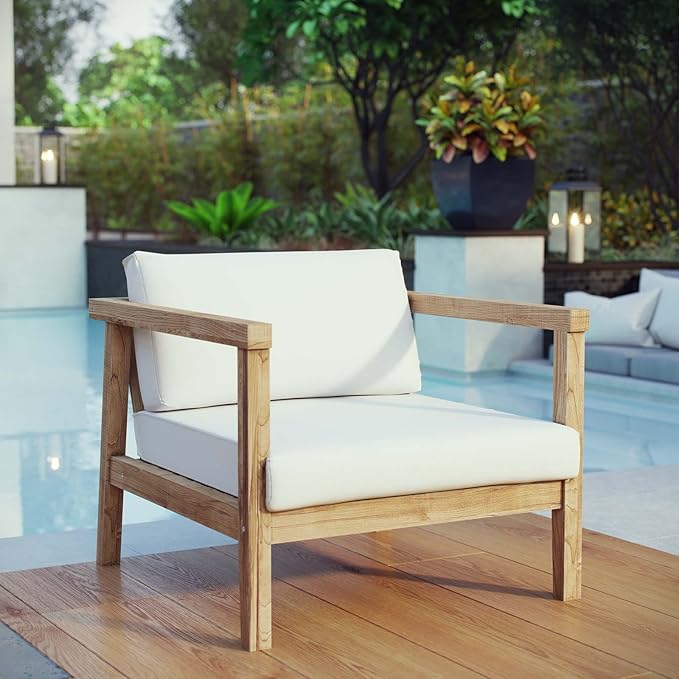 Modway Bayport Teak Wood Outdoor Patio Armchair in Natural White - Photo 2