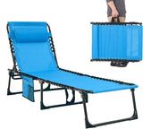 Patio Lounge Chair Folding Chaise Bed - Heavy-Duty 400lb Capacity Portable Adjustable Recliner w/Pillow for Pool - Photo 7