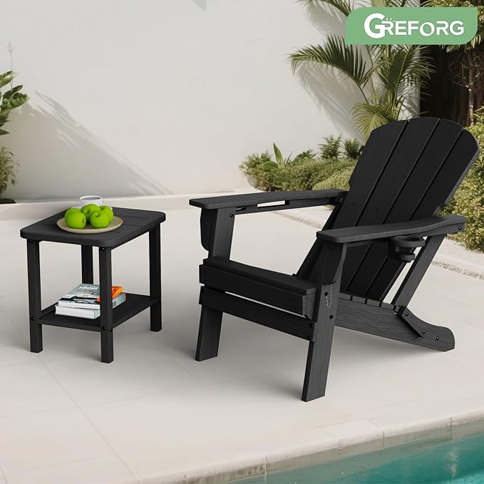 Patio Side Table, Small Rectangular HDPE Adirondack End Table for Outdoor Use in Pool, Garden, Lawn, Backyard,Black