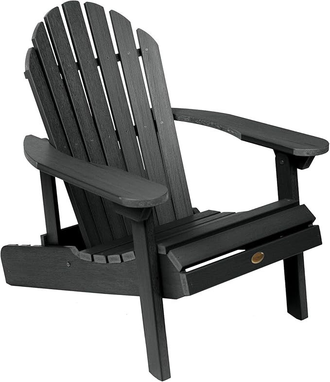 highwood Hamilton Made in the USA Folding and Reclining Adirondack Chair, Adult Size, Black