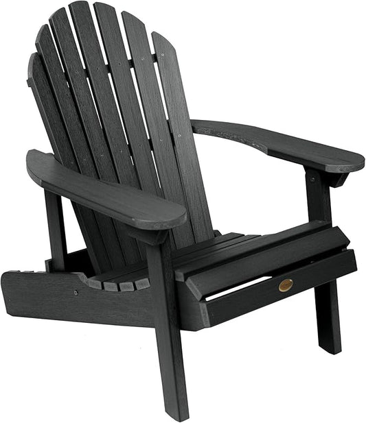 highwood Hamilton Made in the USA Folding and Reclining Adirondack Chair, Adult Size, Black