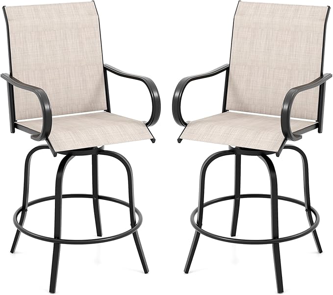 Tangkula Outdoor Swivel Bar Stools Set of 2, Bar Height Tall Patio Chairs with Armrests & High Back - Photo 1