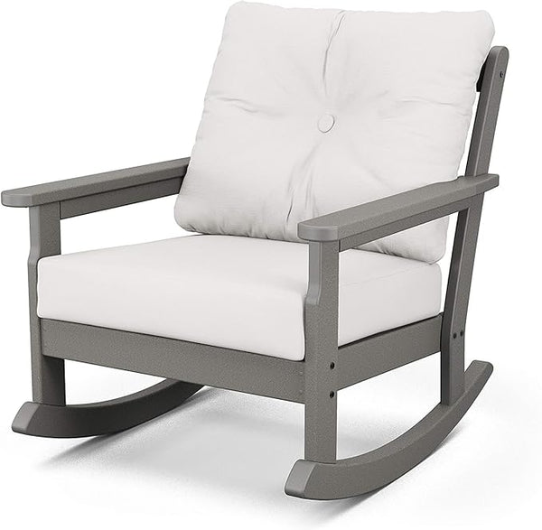 Polywood® Vineyard Deep Seating Rocking Chair in Slate Grey/Natural Linen - Photo 1