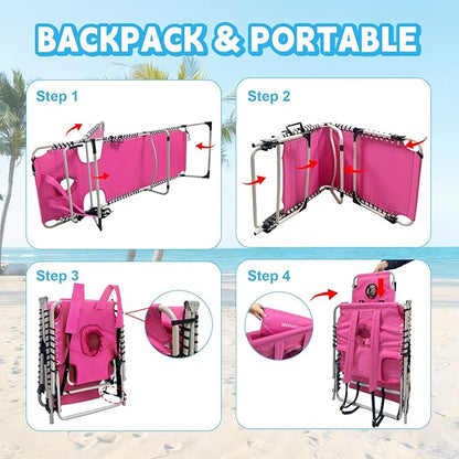 Backpack Sun Tanning Chair with Face Hole & Beach Table, 5-Position Adjustable Folding Lounge Chair Outdoor for Lawn Patio Garden