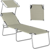 Outsunny Outdoor Lounge Chair, Adjustable Folding Chaise Lounge, Tanning Chair with Sun Shade for Beach, Camping, Hiking - Photo 1