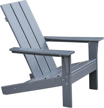 Modern Adirondack Chair with Cup Holder,All-Weather Plastic Patio Firepit Chair for Outdoor, Patio, Garden, Beach (Grey)