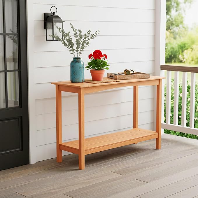 Outdoor Console Table, All-Weather Patio Console Table, 2-Tier OutsidePlant Stand Table, Low Maintenance - Photo 2