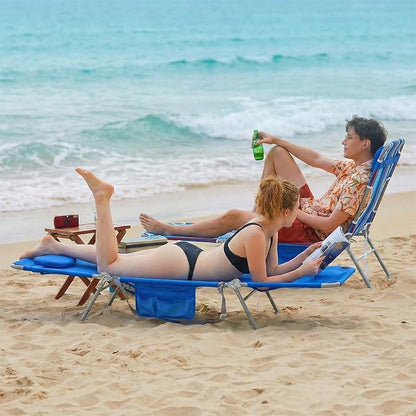 daystar SunnyFeel Beach Lounge Chair, Backpack Reclining Beach Chairs Lay Flat, Face Down Tanning Chair, Folding Camping Chairs Portable Camp Cot with Backpack Straps for Outdoor/Picnic/Lawn