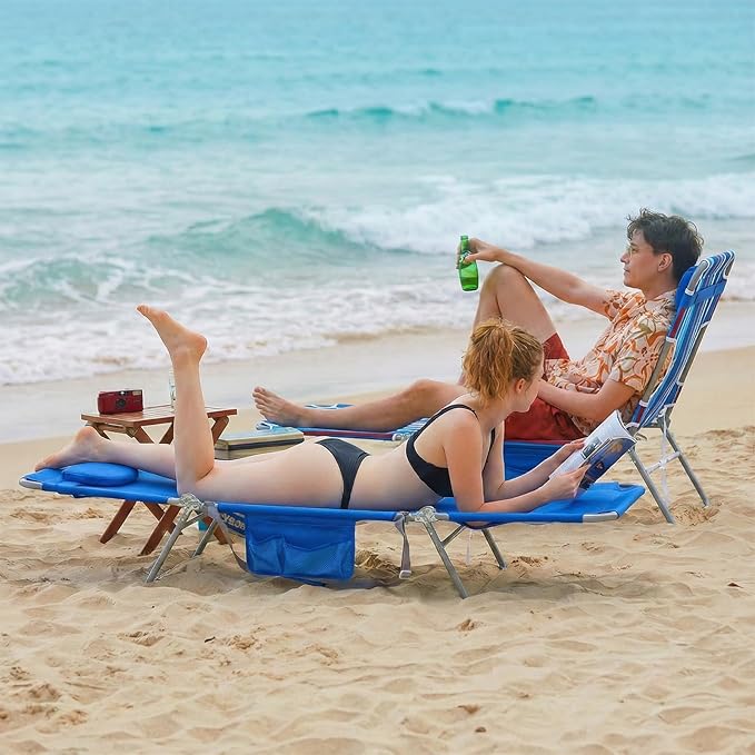 daystar SunnyFeel Beach Lounge Chair, Backpack Reclining Beach Chairs Lay Flat, Face Down Tanning Chair, Folding Camping Chairs Portable Camp Cot with Backpack Straps for Outdoor/Picnic/Lawn