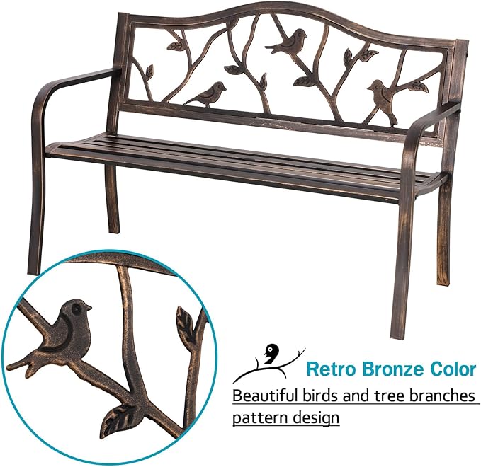 MFSTUDIO Outdoor Metal Bench Set of 2, 50" Outdoor Garden Bench - Photo 4