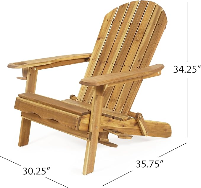 Christopher Knight Home Vera Acacia Wood Lounge Chair Outdoor, Adirondack Chair with Cup Holders, Slatted Design Side Chair, Extra Seating for Balcony Backyard Poolside Garden, Weather Resistant, Teak