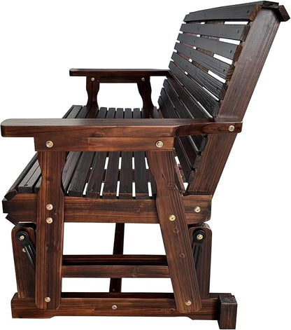 Fortune Candy Wooden Patio Glider with High Roll Back and Deep Contoured Seat, Solid Fir Wood, 2-Seater, Heavy Duty 800 LBS, 4 Feet (Rustic)