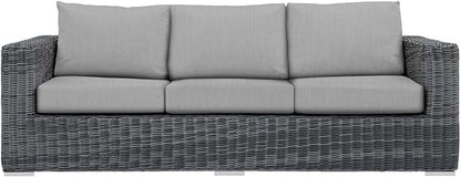 Modway Summon Wicker Rattan Outdoor Patio Sunbrella Sofa in Canvas Gray