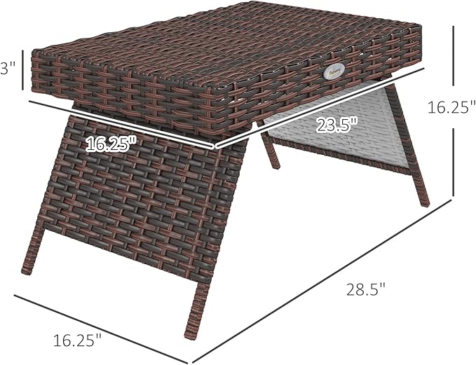 Outsunny Folding Rattan Side Table, Outdoor End Table, Hand Woven PE Rattan Coffee Table for Balcony, Backyard, Garden, Lawn, Courtyard, Brown