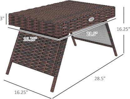Outsunny Folding Rattan Side Table, Outdoor End Table, Hand Woven PE Rattan Coffee Table for Balcony, Backyard, Garden, Lawn, Courtyard, Brown