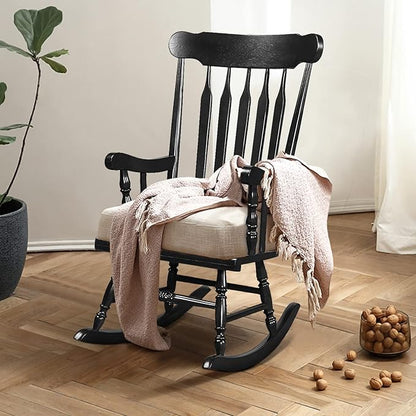 Giantex Outdoor Wood Rocking Chair - Patio Rocking Chair with Solid Rubber Wood Frame, Slat Back, Outside & Indoor Rocker for Garden, Poolside, Balcony, Backyard, Lawn, Front Porch Rocker, Black
