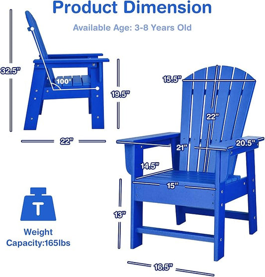 Giantex Adirondack Chair, Kids HDPE Patio Lawn Chair with Ergonomic Backrest for Deck, Porch, Backyard, Poolside, Indoor, Weather Resistance Toddler Outdoor Chair (1, Blue)
