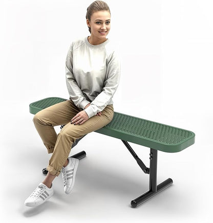 Heavy-Duty Outdoor Metal Bench, Thermoplastic-Coated, Portable, Weatherproof, Commercial-Grade for Parks, Gardens, Patios, Stores & More (4 Ft - Portable, Green)