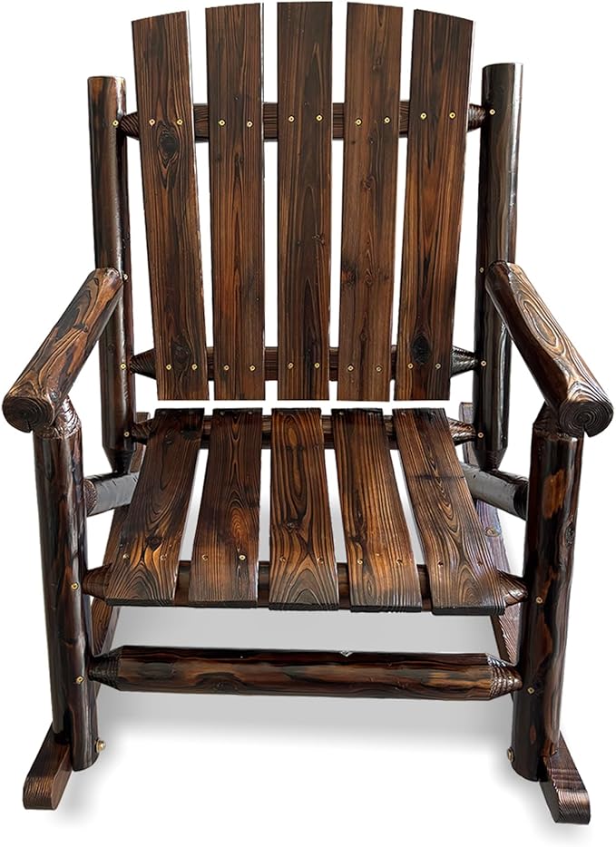 Rustic Log Wooden Rocking Chair, Handcrafted Solid Fir Wood Outdoor Rocker for Porch, Patio, Heavy-Duty 700 LBS, Weather-Resistant Finish, Natural Charm (Deep Brown)