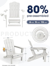 KINGYES Folding Adirondack Chair, HDPE All-Weather Patio Chairs, Wooden Textured Lawn Chair for Poolside, Backyard, Deck - Photo 9