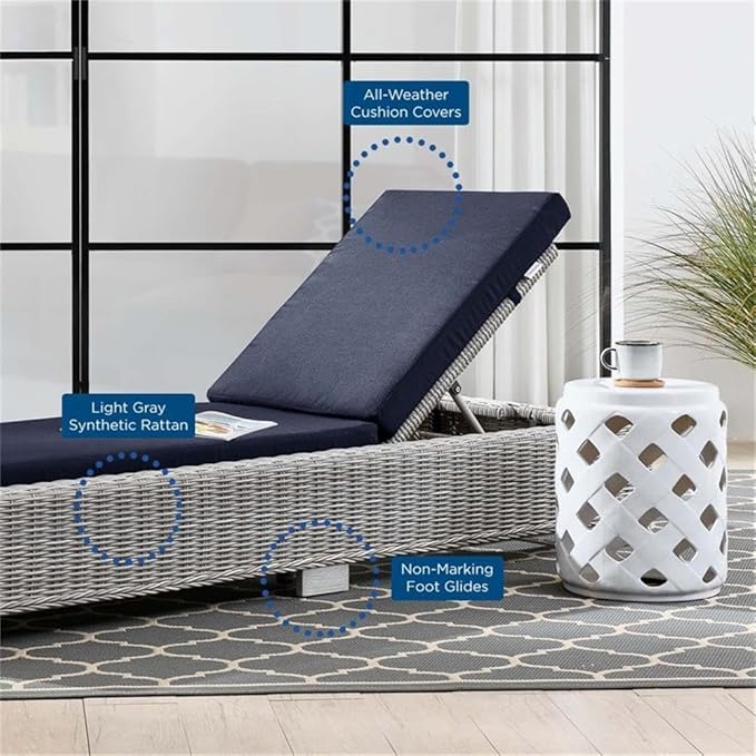 Conway Outdoor Patio Wicker Rattan Chaise Lounge in Light Gray Navy - Photo 9