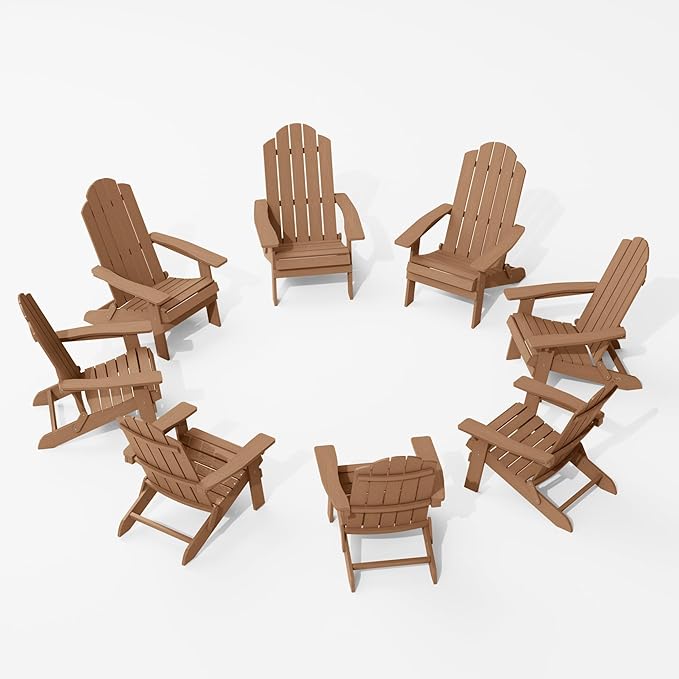 MXIMU Folding Adirondack Chair for Outdoor: Easy Assembly Adirondack Chairs Set of 8 - Composite Plastic Fire Pit Chairs - All Weather Plastic Chair for Outside Patio Lawn Garden Backyard Use
