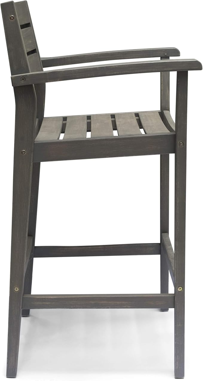 Christopher Knight Home Lera Outdoor Rustic Acacia Wood Barstool (Set of 2), Gray Finish