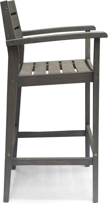 Christopher Knight Home Lera Outdoor Rustic Acacia Wood Barstool (Set of 2), Gray Finish