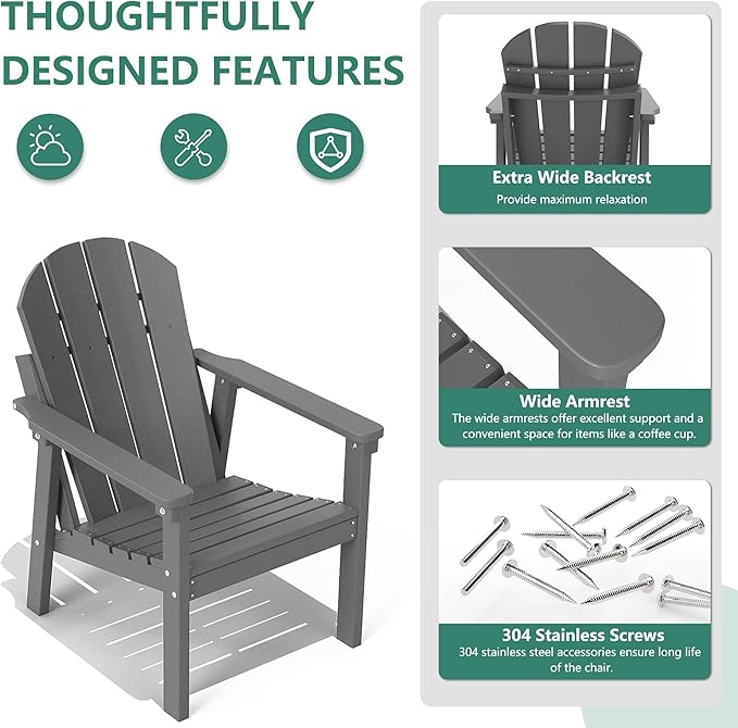 Adirondack Chair Set of 8, All Weather HDPE Fire Pit Chairs, Oversized Plastic Adirondack Chair for Outdoor, Balcony - Photo 5