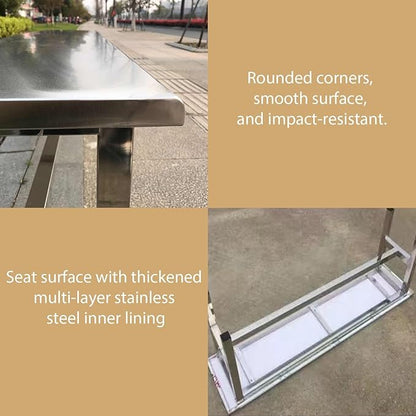 304 Stainless Steel Outdoor Garden Bench Metal Bench for Patio Park Commercial Use 660 Lbs Load-Bearing Capacity(150cm/59in)