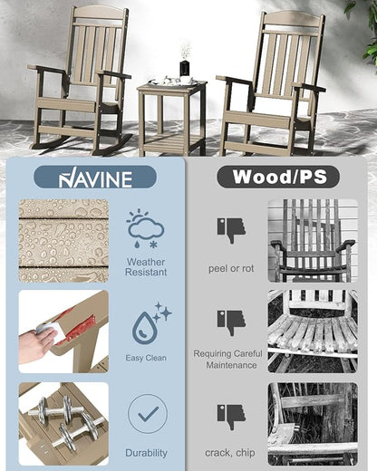 Outdoor Rocking Chairs, Oversized High Back Patio Rocking Chairs, All Weather Porch Rocking Chairs for Outside. Brown