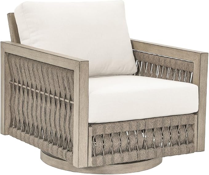 Swivel Patio Chair, Never Rust Aluminum Outdoor Swivel Sofa Chair with Washable Cushions, Rope Weave Patio Sofa Armchair - Photo 1