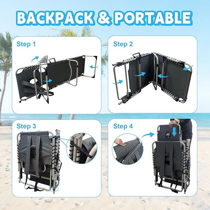 Backpack Sun Tanning Chair with Face Hole & Beach Table, 5-Position Adjustable Folding Lounge Chair Outdoor for Lawn Patio Garden