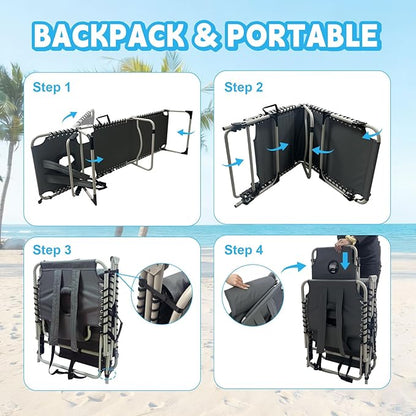 Backpack Sun Tanning Chair with Face Hole & Beach Table, 5-Position Adjustable Folding Lounge Chair Outdoor for Lawn Patio Garden