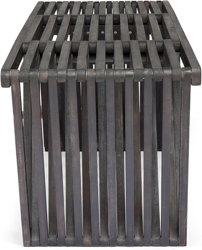Outdoor Bench - Acacia Wood with Geometric Triangular Design and Open Slat Paneling - Perfect for Modern Outdoor Décor - for Your Patio, Garden, or Deck, Dark Gray