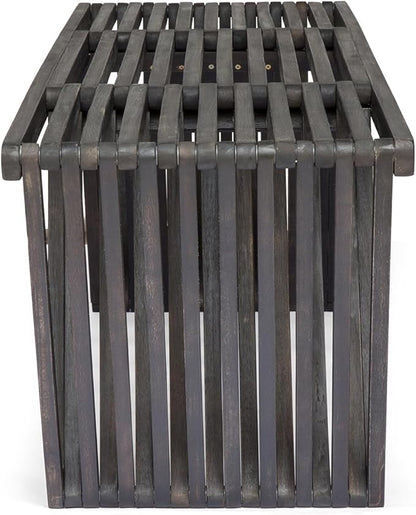 Outdoor Bench - Acacia Wood with Geometric Triangular Design and Open Slat Paneling - Perfect for Modern Outdoor Décor - for Your Patio, Garden, or Deck, Dark Gray
