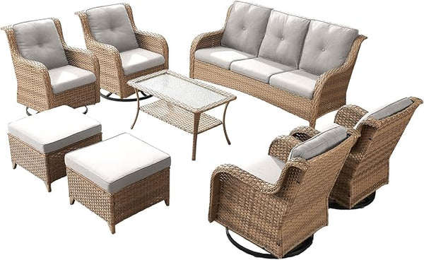 Patio Furniture Swivel Chairs Set - 8 Piece Wicker Rattan Outdoor Sectional Conversation Sets with 4 Swivel Rocking - Photo 1