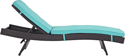 Modway Convene Wicker Rattan Outdoor Patio Chaise Lounge Chairs in Espresso Turquoise - Set of 4