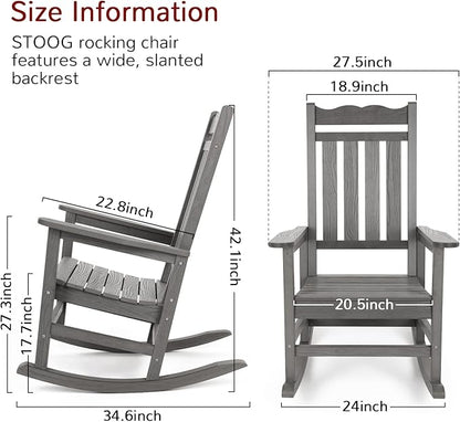 Stoog All-Weather Outdoor & Indoor Rocking Chairs Set of 2 with Table, 3 Piece Front Porch Rocker Set, 400Lbs Support Porch Rocker for Backyard, Lawn, Garden and Fire Pit, Grey