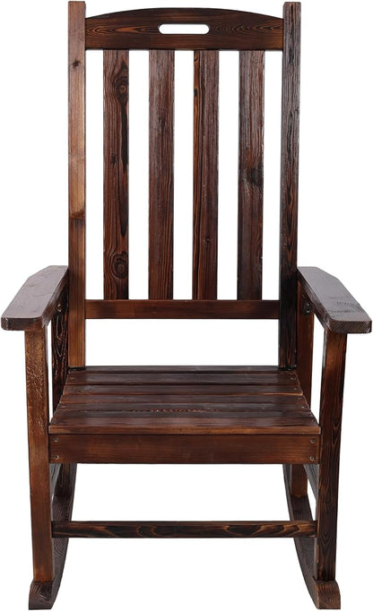 Oversized Wooden Rocking Chair for Porch & Patio 330lbs Capacity Wood Rocker with Wide Seat High Backrest & Armrests Outdoor Indoor Chair for Garden, Balcony, Living Room, Brown