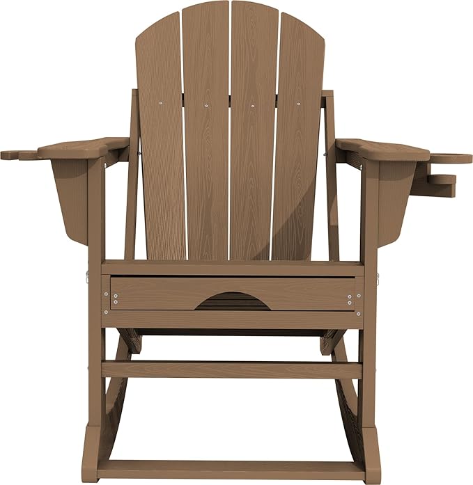 KINGYES Adirondack Rocking Chair with Retractable Ottoman and Cup Holders - Photo 7